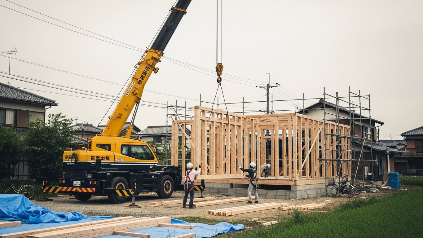 住宅メーカー建築現場への建材輸送